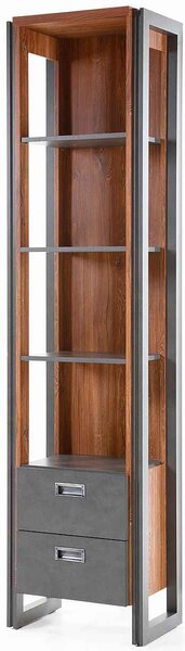 Bibliotecă ~Praga~ cu aspect industrial, modern, culoare maro-gri antracit, 50 cm lățime