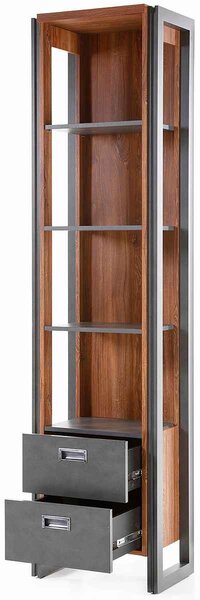 Bibliotecă ~Praga~ cu aspect industrial, modern, culoare maro-gri antracit, 50 cm lățime
