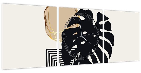Tablou - Abstracție cu frunze tropicale N⁰2 (cu ceas) (90x30 cm)