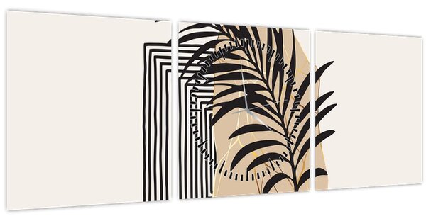 Tablou - Abstracție cu frunze tropicale N⁰3 (cu ceas) (90x30 cm)