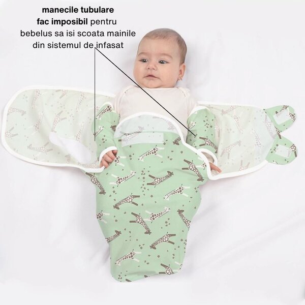 Sistem de infasat reglabil din bumbac cu maneci 0-3 luni Kidizi Upgraded Giraffe, 0.5 tog