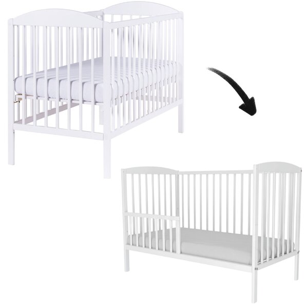 Patut din lemn masiv cu bariera 120x60 cm Kidizi Orella alb,reglabil pe 3 nivele, certificat EN71