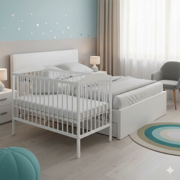 Patut din lemn masiv 120x60 cm Kidizi Orella alb, reglabil pe 3 nivele, certificat EN71