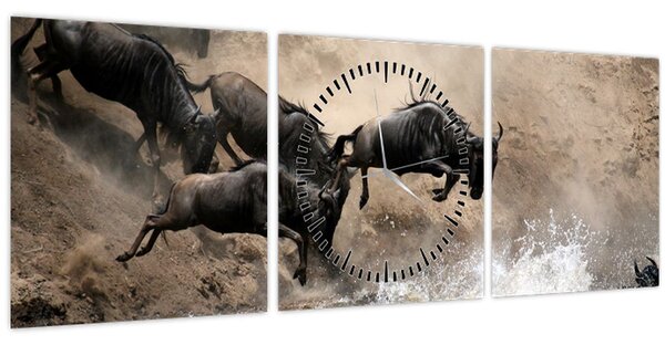 Tablou - Turmă de gnu (cu ceas) (90x30 cm)