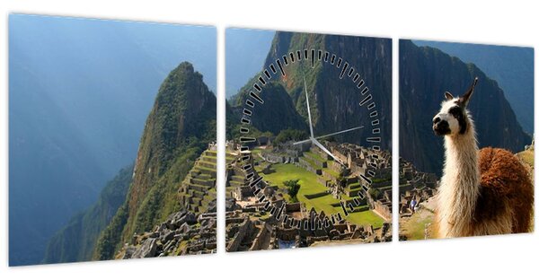 Tablou - Lama și Machu Picchu (cu ceas) (90x30 cm)