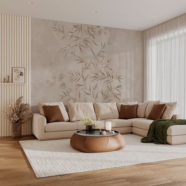 Tapet Motiv botanic în nuanțe de bej și maro, Fototapet Acuarelă, w05424v2 : Uwalls.ro