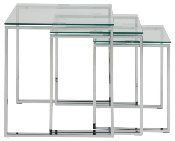 Set 3 piese Masute de cafea stivuibile Katrine, Transparent, 55x50x50 cm