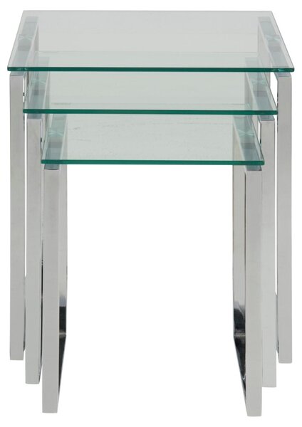 Set 3 piese Masute de cafea stivuibile Katrine, Transparent, 55x50x50 cm