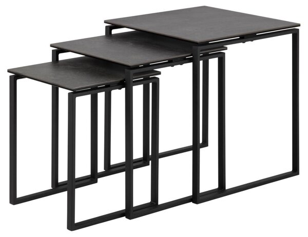 Set 3 piese Masute de cafea stivuibile Katrine, Negru, 55x50x50 cm