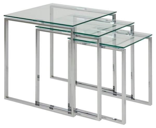 Set 3 piese Masute de cafea stivuibile Katrine, Transparent, 55x50x50 cm