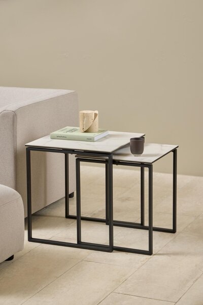 Set 2 piese Masute de cafea Katrine, Alb, 55x50x50 cm