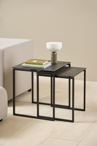 Set 2 piese Masute de cafea Katrine, Negru, 55x50x50 cm