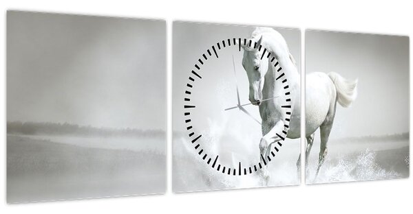 Tablou - Cal alb (cu ceas) (90x30 cm)