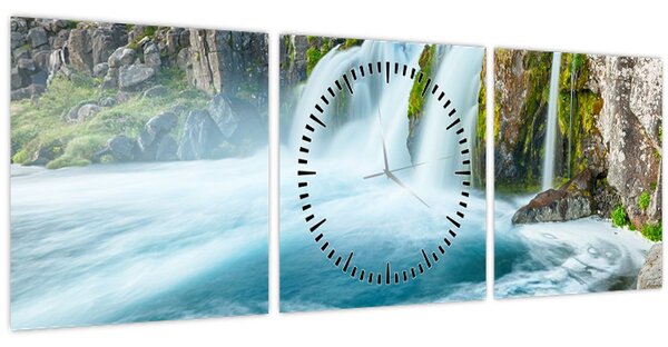 Tablou - Stânci și cascade (cu ceas) (90x30 cm)