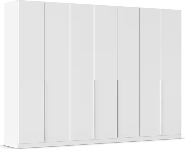 Dulap 315 cm lățime, 7 uși batante, culoare albă, compartimentare premium, mânere metalice, 229 cm inaltime