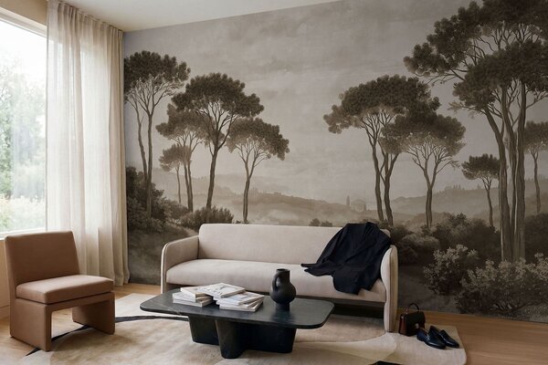 Tapet Peisaj cu copaci în tonuri sepia de epocă, Fototapet Natură, w05122v2 : Uwalls.ro