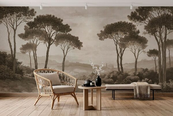 Tapet Peisaj cu copaci în tonuri sepia de epocă, Fototapet Natură, w05122v2 : Uwalls.ro