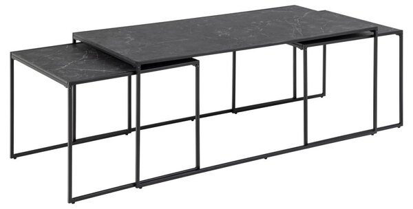 Set 3 piese Masute de cafea Infinity, Negru, 48x120x60 cm