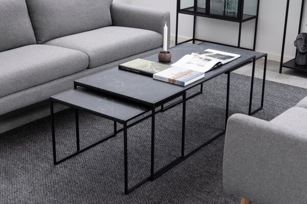 Set 3 piese Masute de cafea Infinity, Negru, 48x120x60 cm