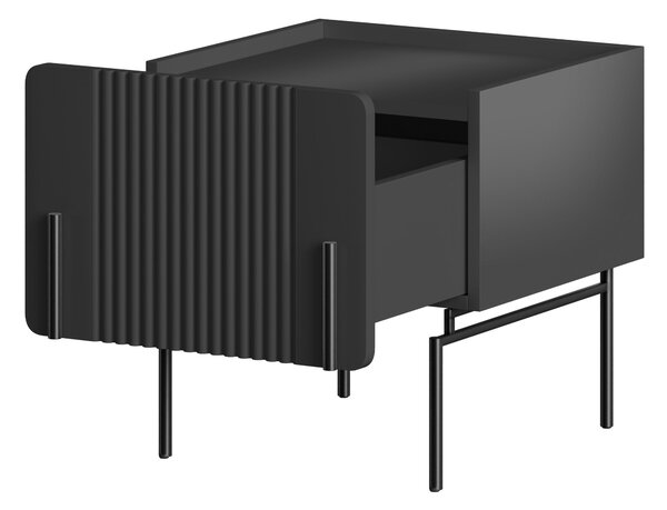 Noptieră Malmi 45 cm cu sertar - negru mat / picioare negre