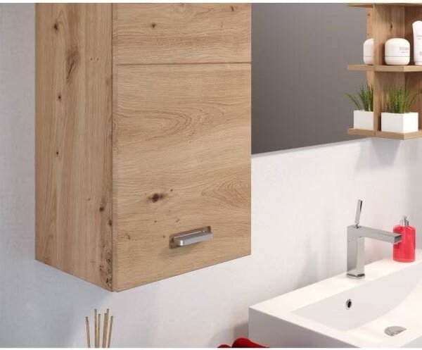 Set baie ~Dolomites~ format din 3 piese, lavoar inclus, material fronturi MDF, culoare stejar