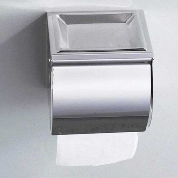 Suport hartie igienica Pufo din aluminiu pentru baie– dispenser elegant cu capac, montaj pe perete, 13 cm, argintiu