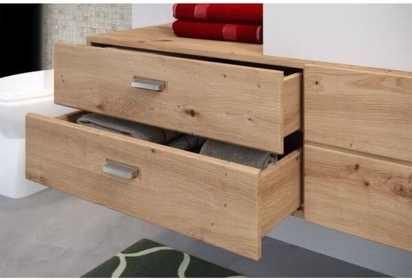 Set baie ~Dolomites~ format din 3 piese, lavoar inclus, material fronturi MDF, culoare stejar