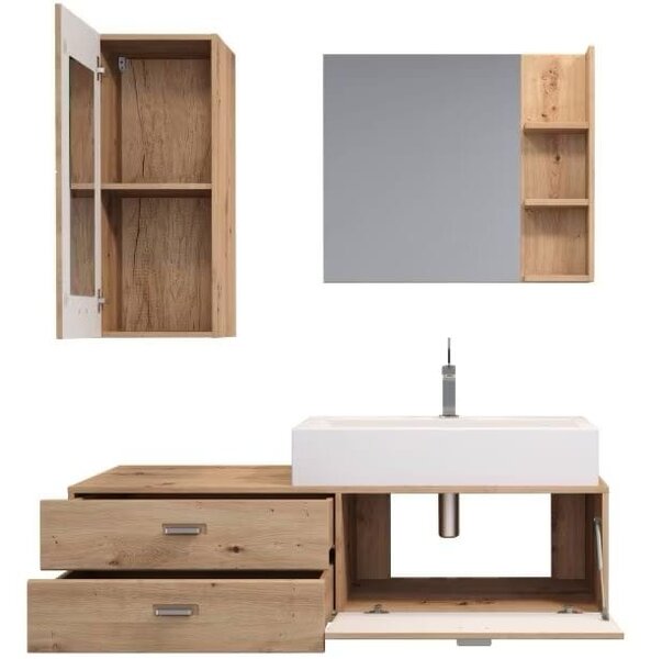 Set baie ~Dolomites~ format din 3 piese, lavoar inclus, material fronturi MDF, culoare stejar