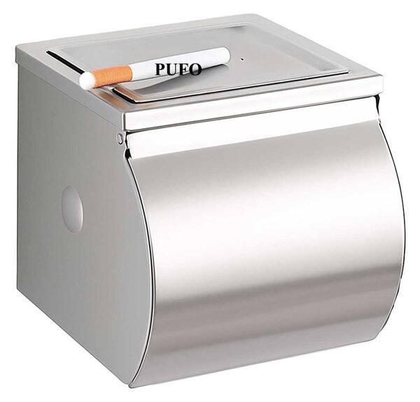 Suport hartie igienica Pufo din aluminiu pentru baie– dispenser elegant cu capac, montaj pe perete, 13 cm, argintiu