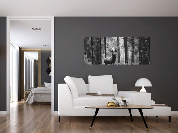 Tablou - Căprioare in pădure 2,alb-negru (120x50 cm)