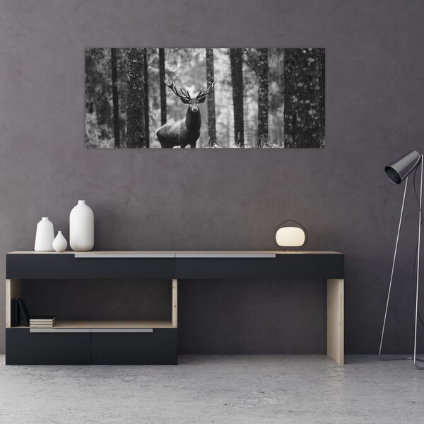 Tablou - Căprioare in pădure 2,alb-negru (120x50 cm)