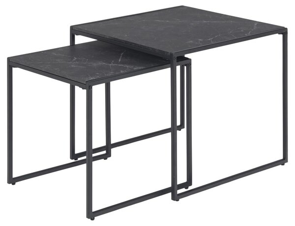Set 2 piese Masute de cafea stivuibile Infinity, Negru, 45x50x50 cm