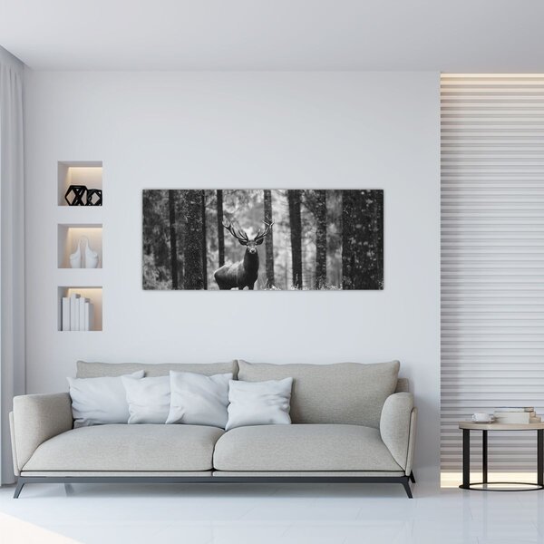 Tablou - Căprioare in pădure 2,alb-negru (120x50 cm)