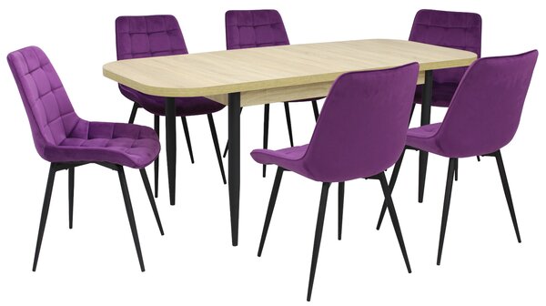 Set masă extensibilă Viena Stejar cu 6 Scaune Onix Mov