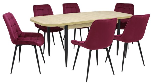 Set masă extensibilă Viena Stejar cu 6 Scaune Onix Bordo
