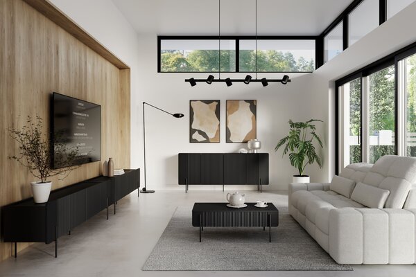 Dulap TV Malmi 200 cm - negru mat / picioare negre