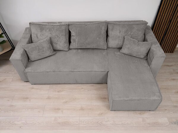 Canapea colt extensibila SMART COSARO gri deschis, cu colt bilateral + 2 perne CADOU