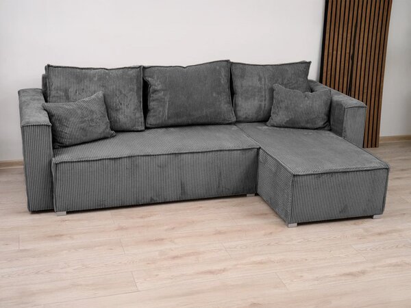 Canapea colt extensibila SMART COSARO gri, cu colt bilateral + 2 perne CADOU