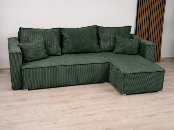 Canapea colt extensibila SMART COSARO verde inchis, cu colt bilateral + 2 perne CADOU