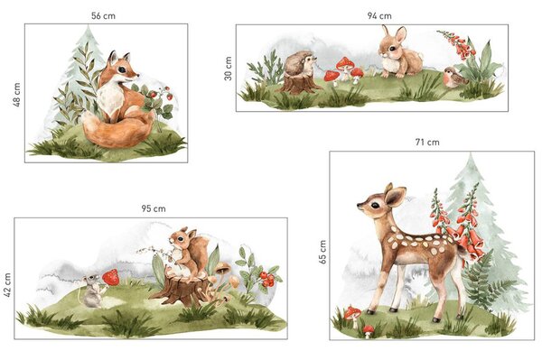 Wall autocolant pentru camera copiilor - animale de pădure și natura