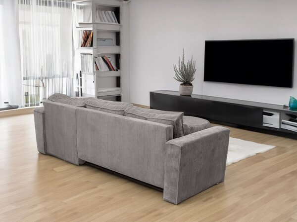 Canapea colt extensibila SMART COSARO gri deschis, cu colt bilateral + 2 perne CADOU