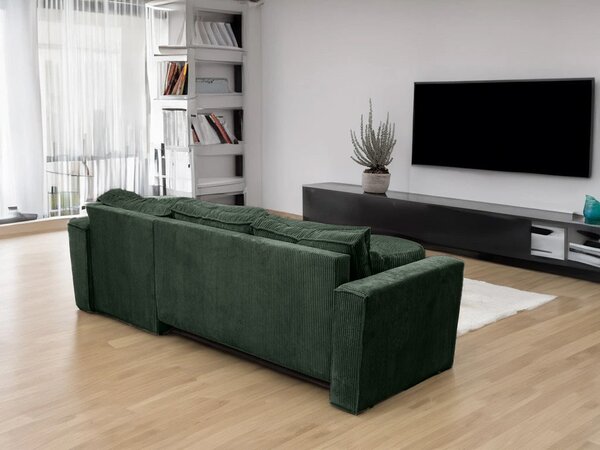 Canapea colt extensibila SMART COSARO verde inchis, cu colt bilateral + 2 perne CADOU