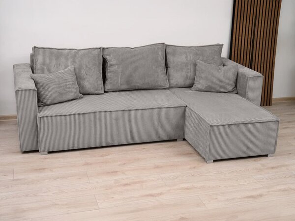 Canapea colt extensibila SMART COSARO gri deschis, cu colt bilateral + 2 perne CADOU