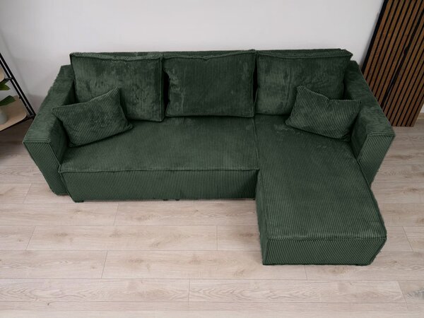 Canapea colt extensibila SMART COSARO verde inchis, cu colt bilateral + 2 perne CADOU