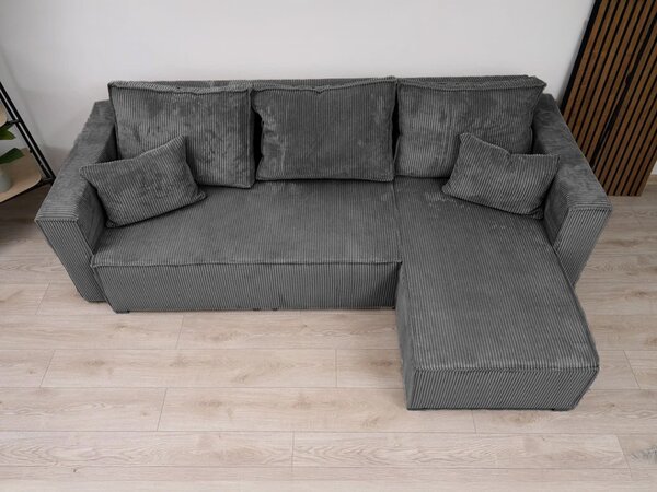 Canapea colt extensibila SMART COSARO gri, cu colt bilateral + 2 perne CADOU