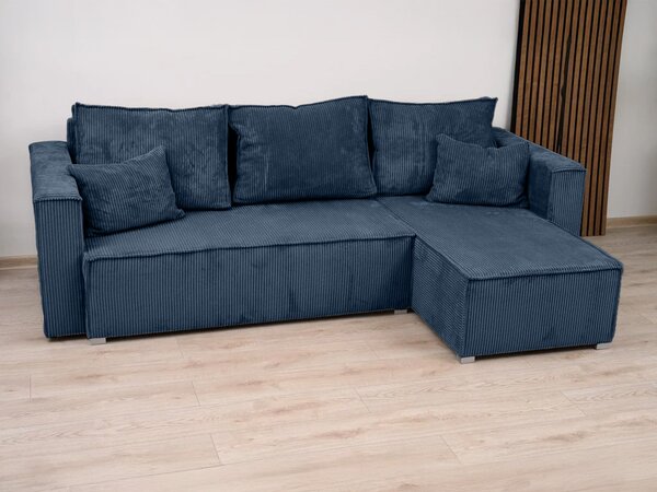 Canapea colt extensibila SMART COSARO albastru inchis, cu colt bilateral + 2 perne CADOU