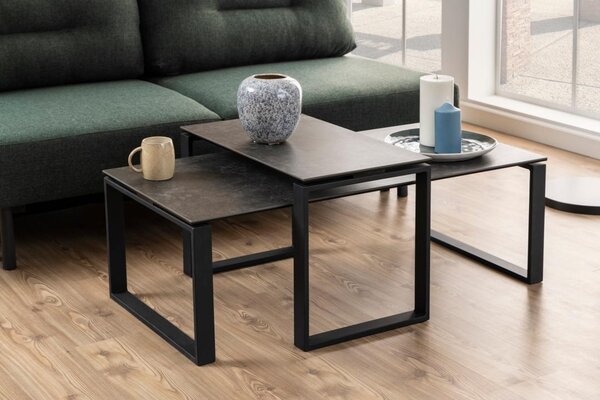 Set 2 piese Masute de cafea stivuibile Katrine, Negru, 45x115x69 cm
