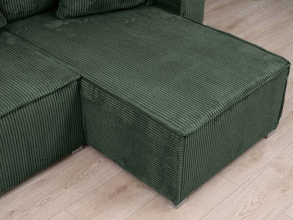 Canapea colt extensibila SMART COSARO verde inchis, cu colt bilateral + 2 perne CADOU