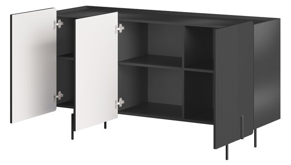 Comodă Malmi 150 cm cu trei uși - negru mat / picioare negre