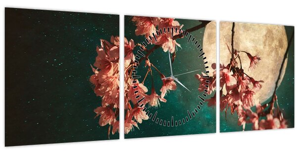 Tablou - Sakura în luna plină (cu ceas) (90x30 cm)